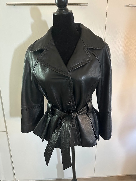 Donatella Jackets & Blazers - NWOT butter, soft Donatella black leather tie, front jacket, Bell sleeves 🔥🔥